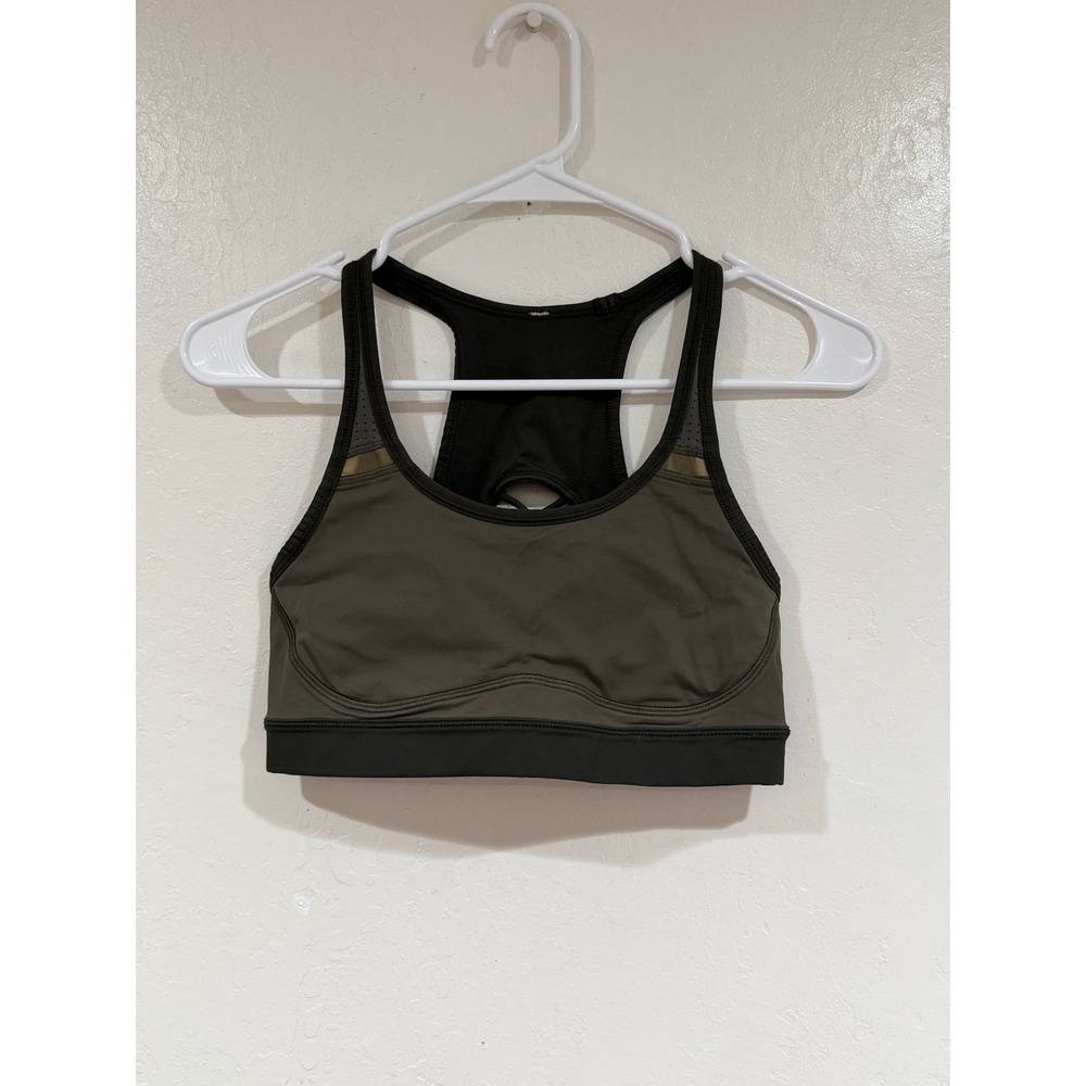 Lululemon Strappy Back Sports Bra Olive Green Black Racerback Size 6 Yoga Gym